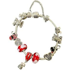 DISNEY MINNIE & MICKEY MOUSE CHARM BRACELET 8.5’ KAWAII